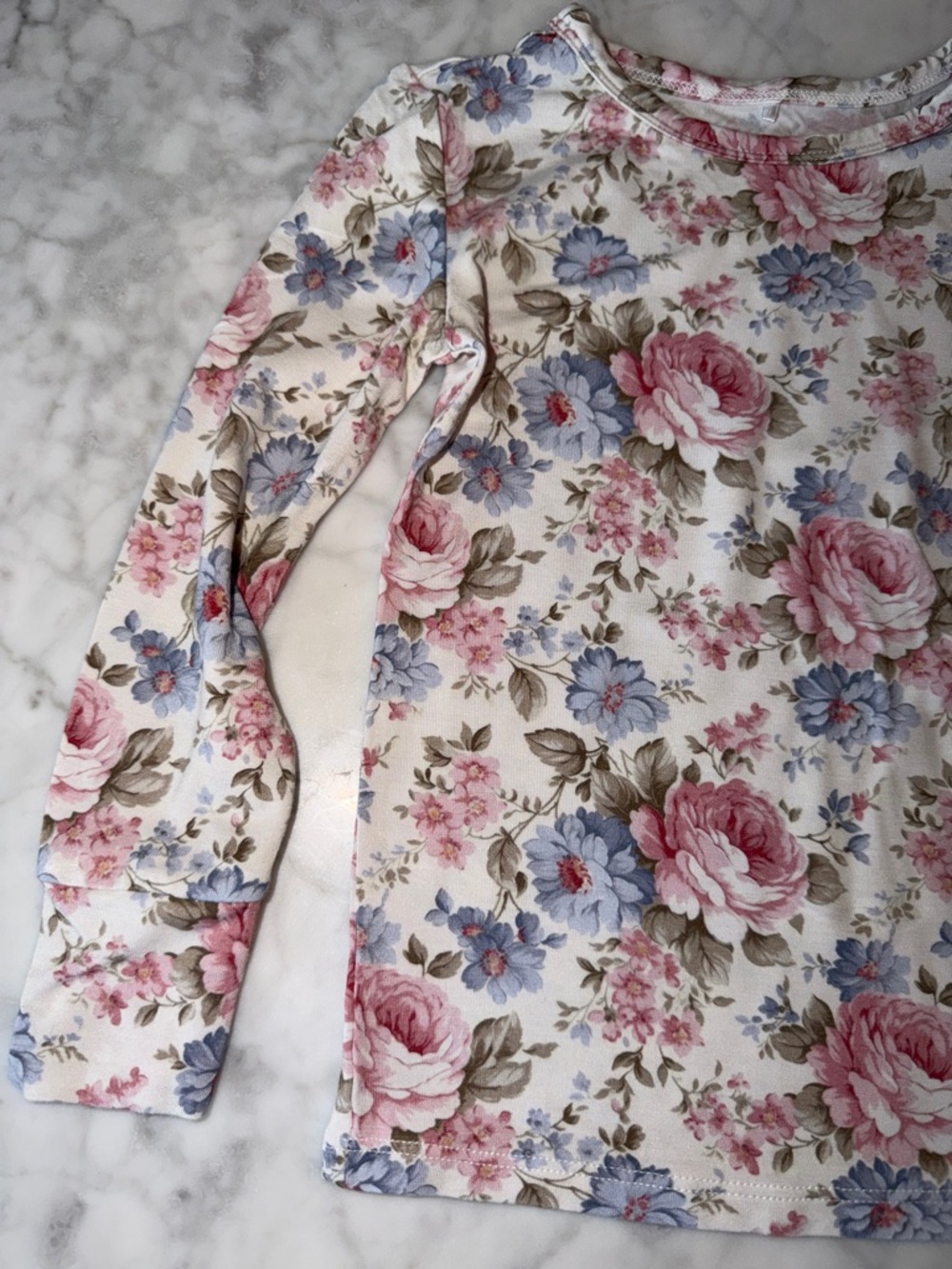 Posh Peanut Floral Print Long Sleeve Top and Pants in Pink, Blue, Cream 3/4Y - Picture 2 of 6